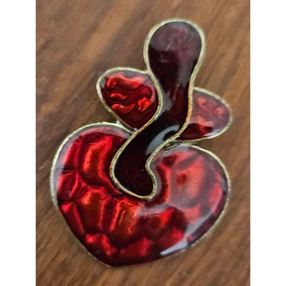 Vintage Red Enamel Acrylic Abstract Gold Tone Pendant - Picture 4 of 4